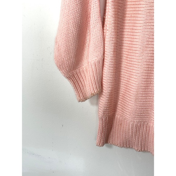 Vintage 80s pink Bow Pullover knit sweater Womens S shoulder pads silver duet - Picture 4 of 9